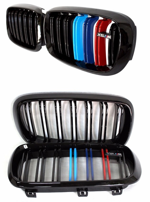 Ledvinky pro BMW X5 F15 a X6 F16 černé lesklé barevná trikolora pruhy ///M logo