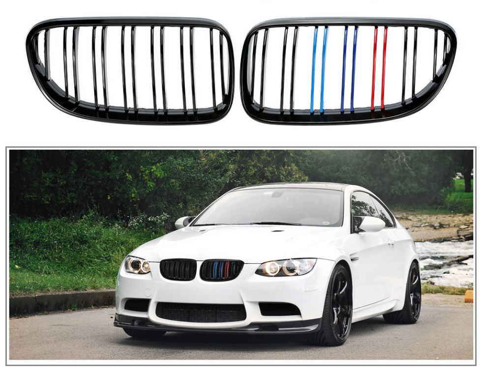 Ledvinky pro BMW E92 E93 černé lesklé sportovní dvojité žebrování trikolora ///M