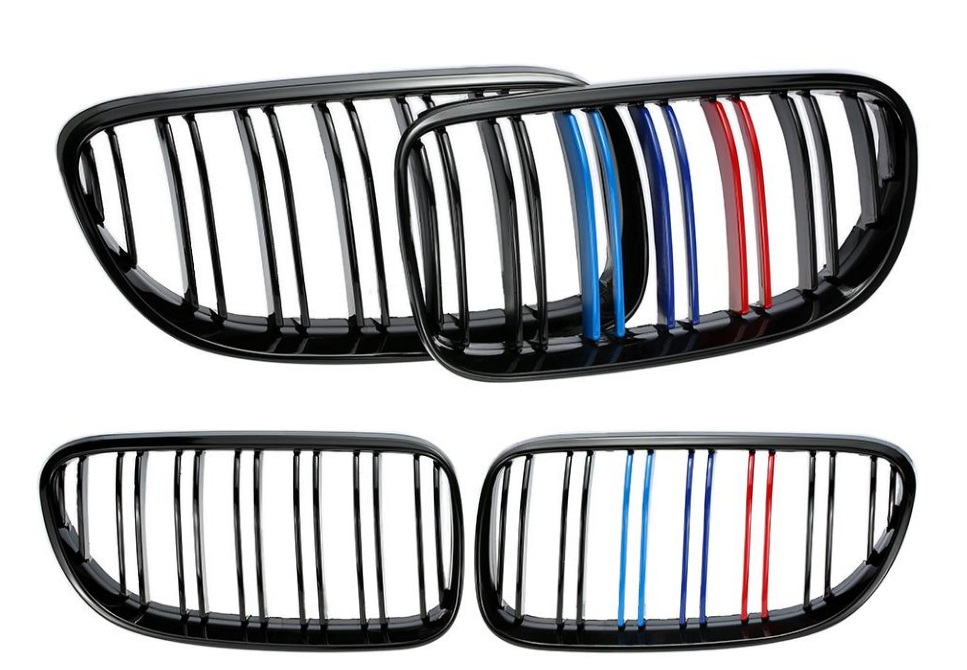 Ledvinky pro BMW E92 E93 černé lesklé sportovní dvojité žebrování trikolora ///M