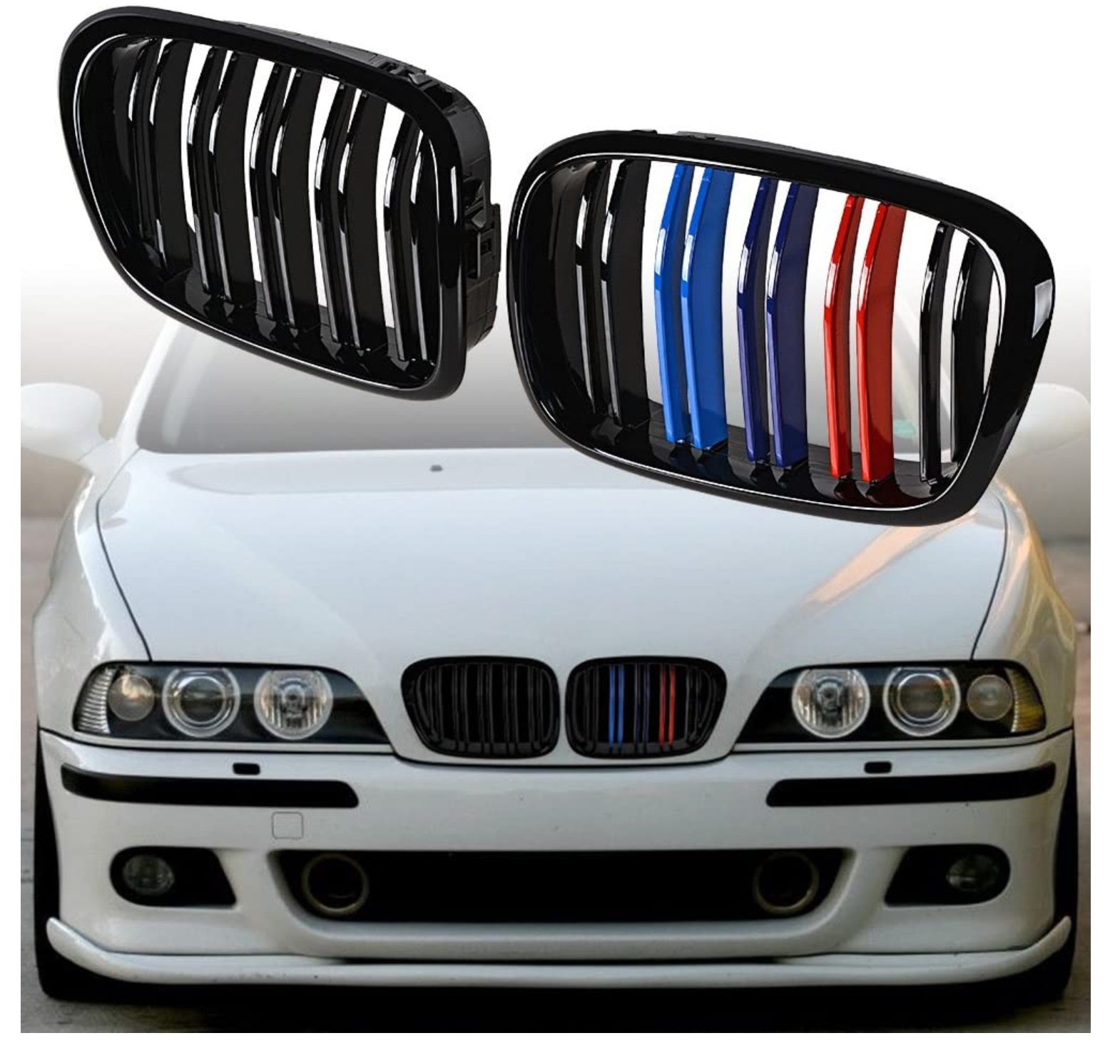 Ledvinky pro BMW E39 černé lesklé sportovní dvojité žebrování trikolora ///M