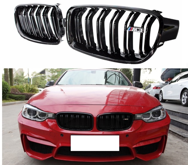 Ledvinky pro BMW F30 F31 černé lesklé sportovní dvojité žebrování s trikolorou