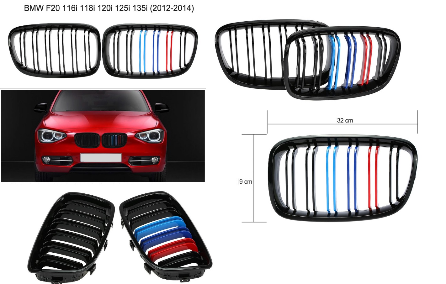 Ledvinky pro BMW F20 černé lesklé sportovní dvojité žebrování trikolora ///M